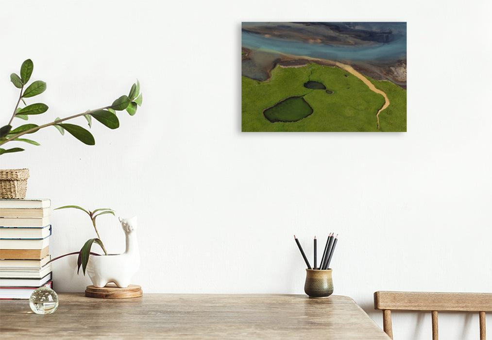 Premium textile canvas Premium textile canvas 120 cm x 80 cm across Iceland's river landscapes from the air 