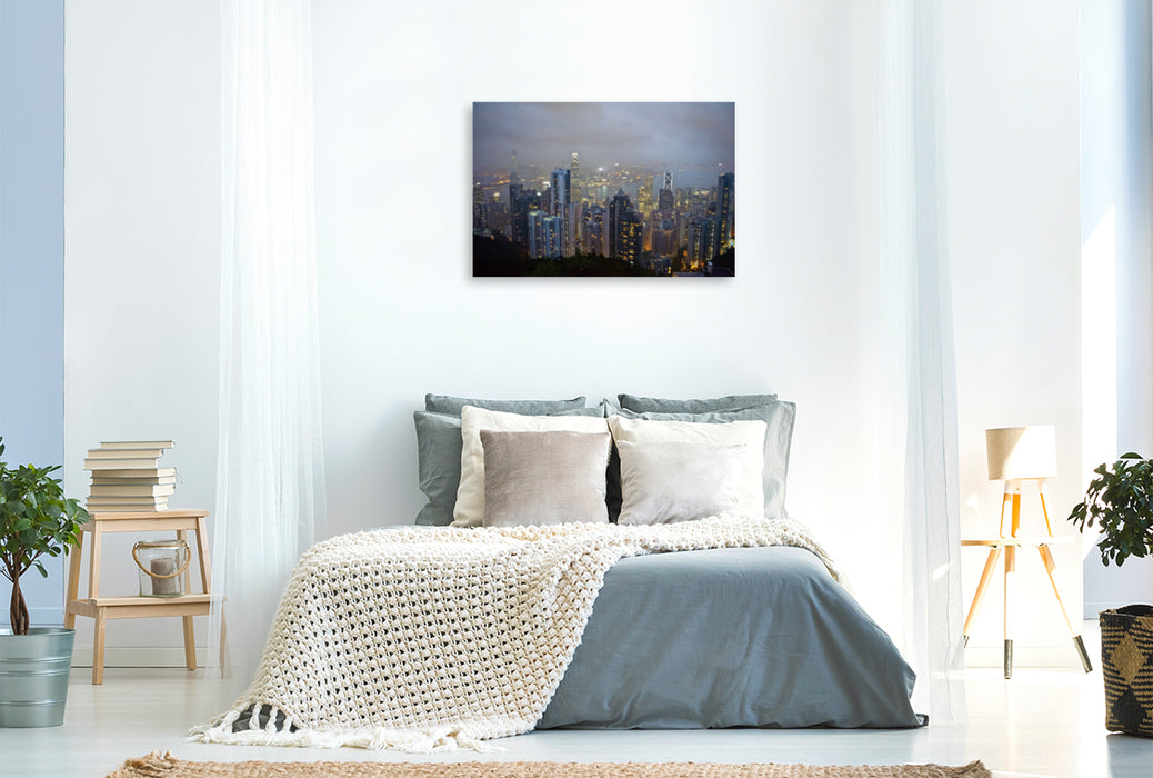 Premium Textil-Leinwand Premium Textil-Leinwand 120 cm x 80 cm quer Ein Motiv aus dem Kalender Hongkong - City Lights