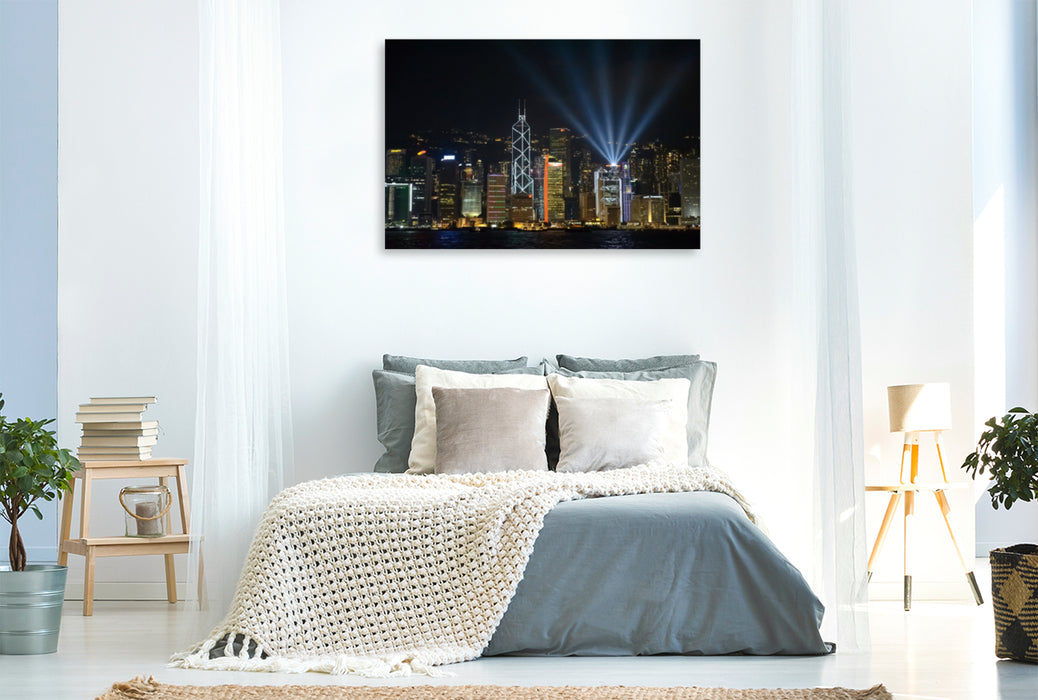 Premium Textil-Leinwand Premium Textil-Leinwand 120 cm x 80 cm quer Ein Motiv aus dem Kalender Hongkong - City Lights