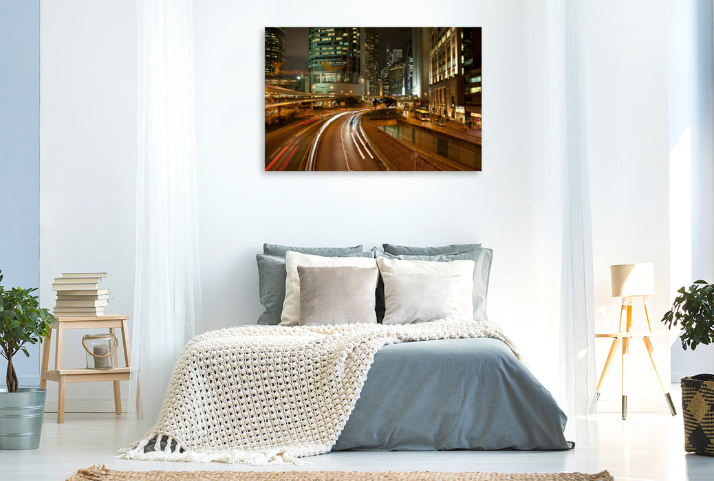 Premium Textil-Leinwand Premium Textil-Leinwand 120 cm x 80 cm quer Ein Motiv aus dem Kalender Hongkong - City Lights