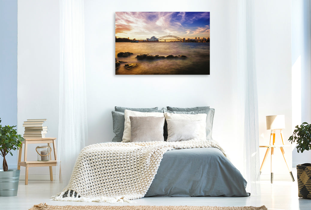 Premium textile canvas Premium textile canvas 120 cm x 80 cm landscape Evening atmosphere on the banks of Sydney 