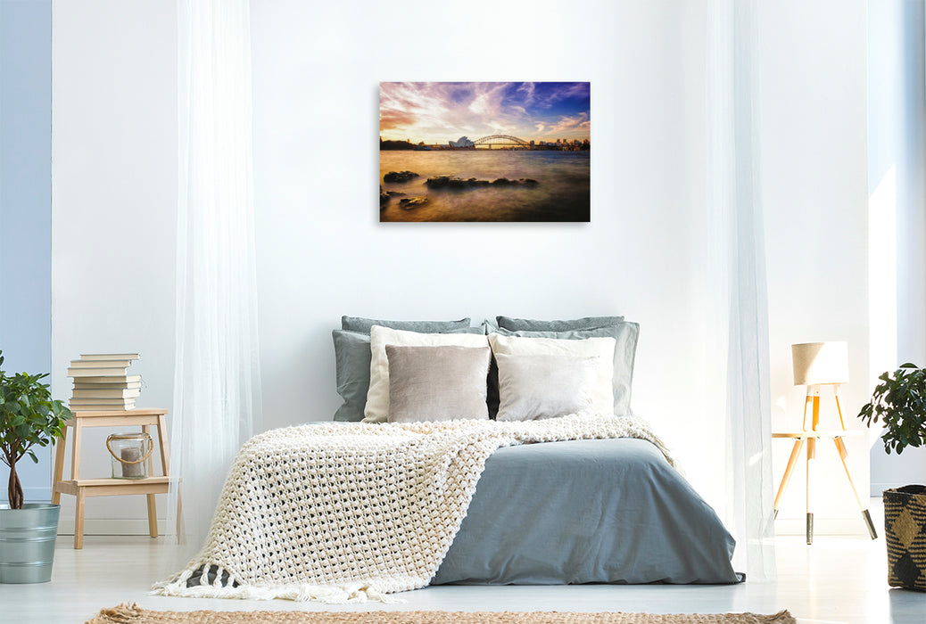 Premium textile canvas Premium textile canvas 120 cm x 80 cm landscape Evening atmosphere on the banks of Sydney 