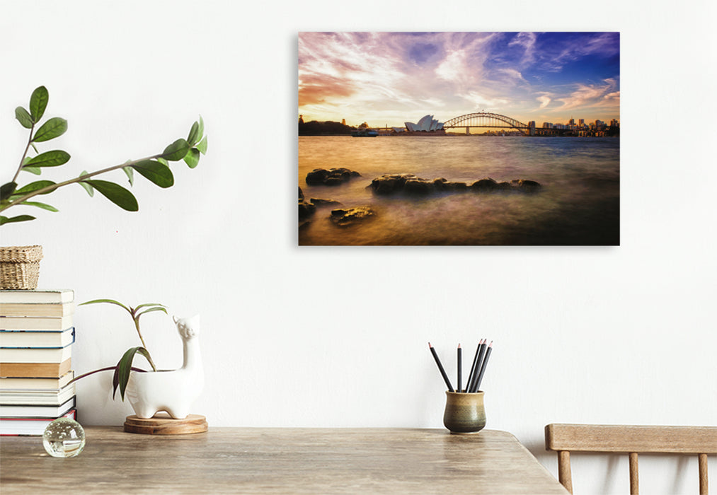 Premium textile canvas Premium textile canvas 120 cm x 80 cm landscape Evening atmosphere on the banks of Sydney 