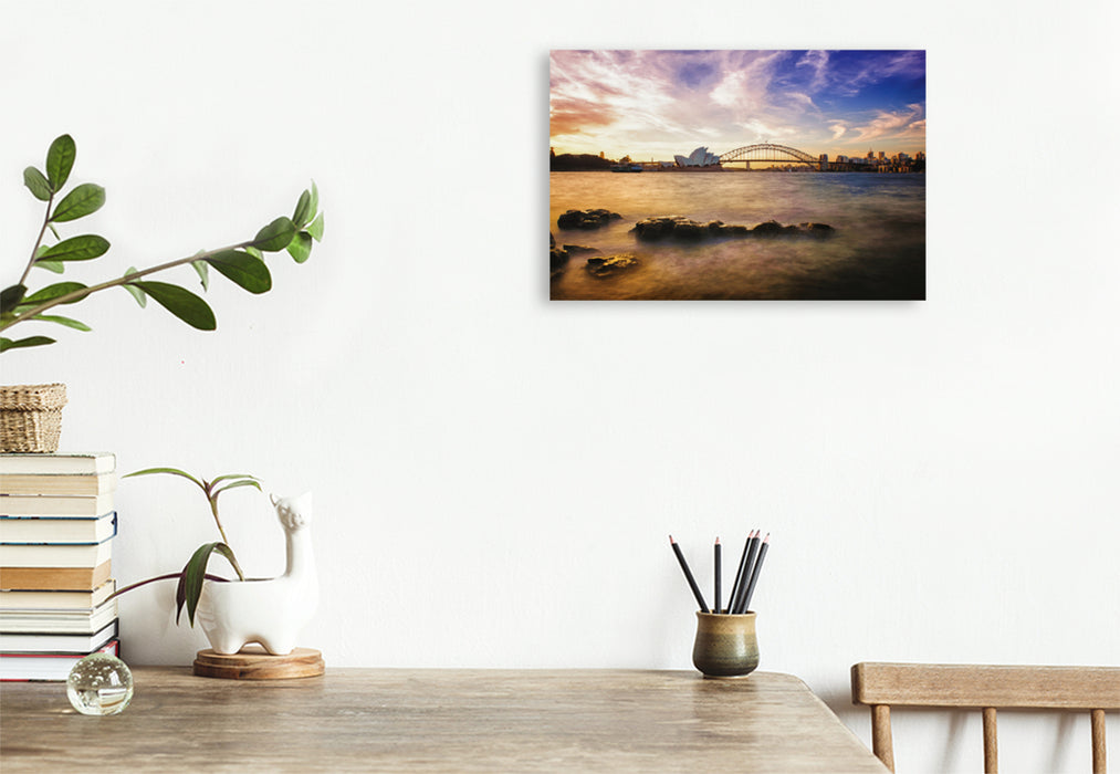 Premium textile canvas Premium textile canvas 120 cm x 80 cm landscape Evening atmosphere on the banks of Sydney 