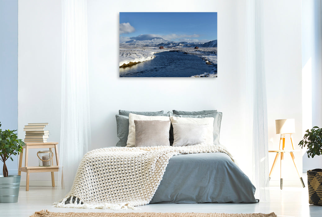Premium Textil-Leinwand Premium Textil-Leinwand 120 cm x 80 cm quer Am Landvegur mit Blick auf den Vulkan Hekla auf Island