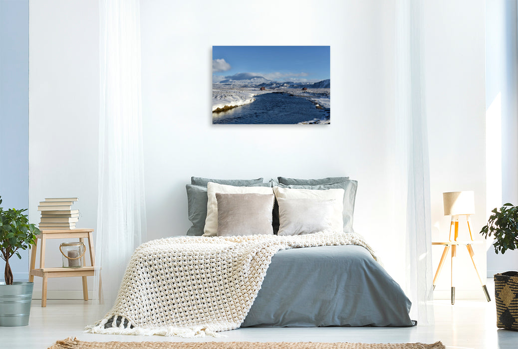 Premium Textil-Leinwand Premium Textil-Leinwand 120 cm x 80 cm quer Am Landvegur mit Blick auf den Vulkan Hekla auf Island