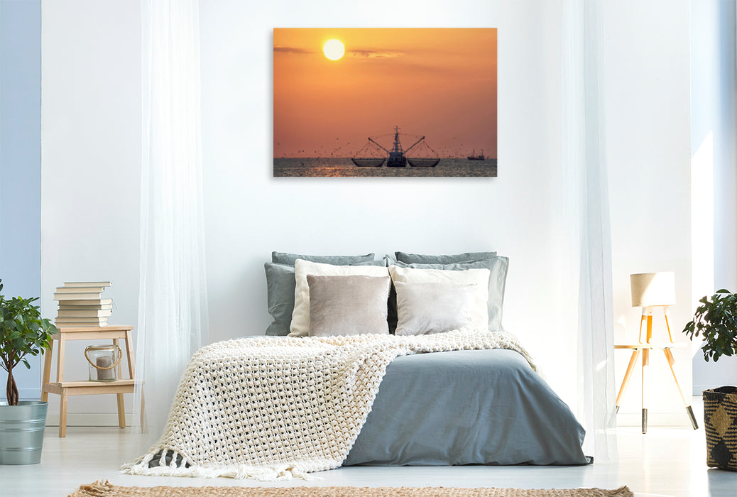 Premium Textil-Leinwand Premium Textil-Leinwand 120 cm x 80 cm quer Sonnenuntergang an der Nordsee