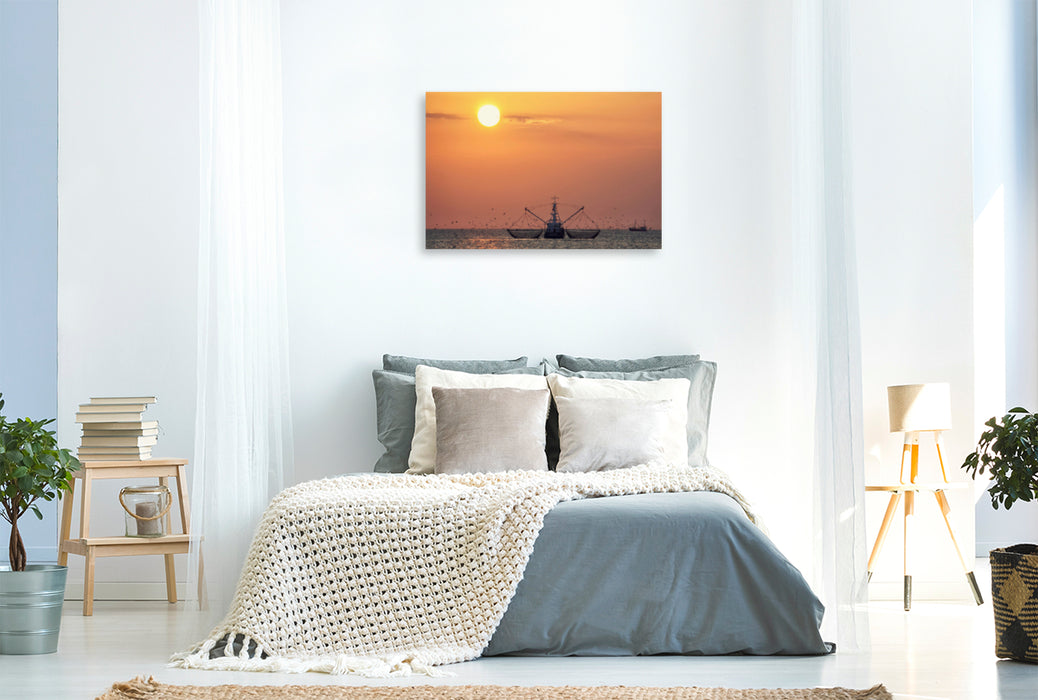 Premium Textil-Leinwand Premium Textil-Leinwand 120 cm x 80 cm quer Sonnenuntergang an der Nordsee