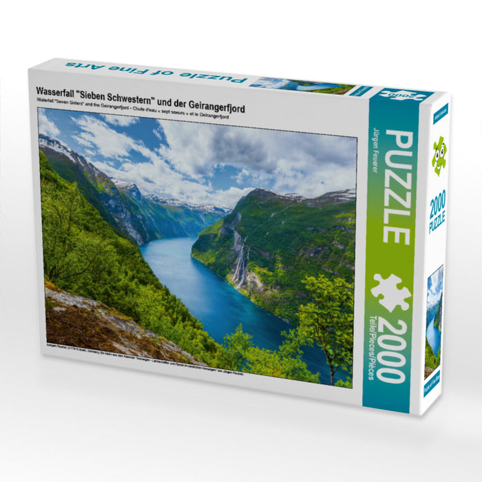 Wasserfall "Sieben Schwestern" und der Geirangerfjord 2000 Teile Puzzle quer - CALVENDO Foto-Puzzle'