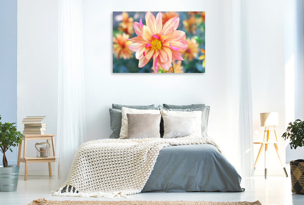 Premium textile canvas Premium textile canvas 120 cm x 80 cm landscape Dahlia "Jescot Julie" 