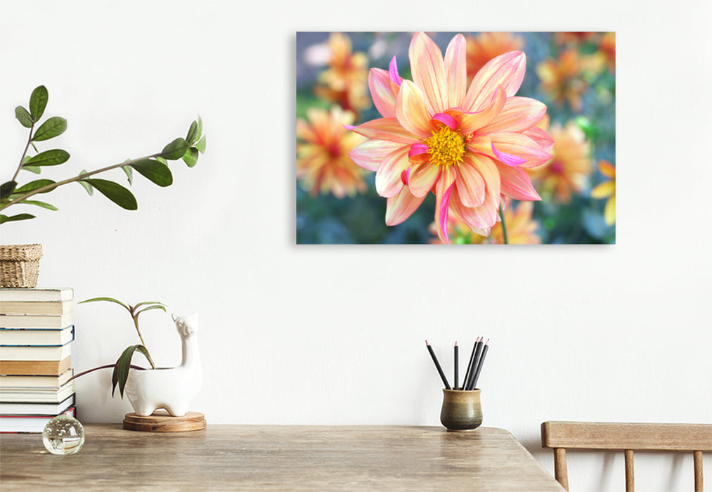 Premium textile canvas Premium textile canvas 120 cm x 80 cm landscape Dahlia "Jescot Julie" 