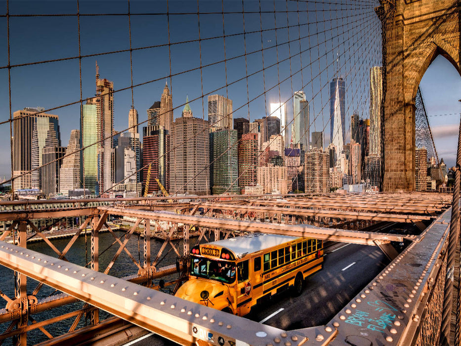 Auf der Brooklyn Bridge mit Blick auf Skyline Manhattan - CALVENDO Foto-Puzzle'