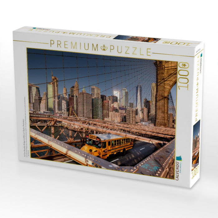 Auf der Brooklyn Bridge mit Blick auf Skyline Manhattan - CALVENDO Foto-Puzzle'