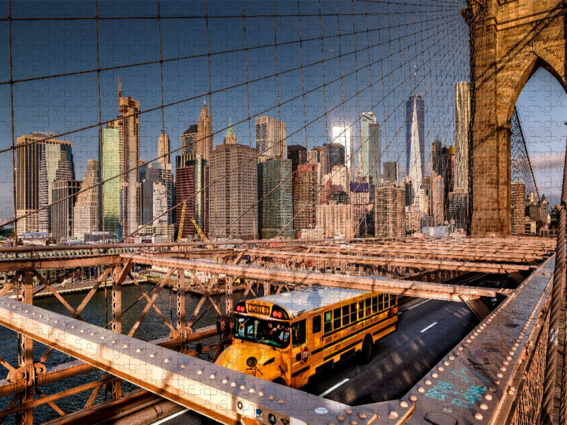 Auf der Brooklyn Bridge mit Blick auf Skyline Manhattan - CALVENDO Foto-Puzzle'