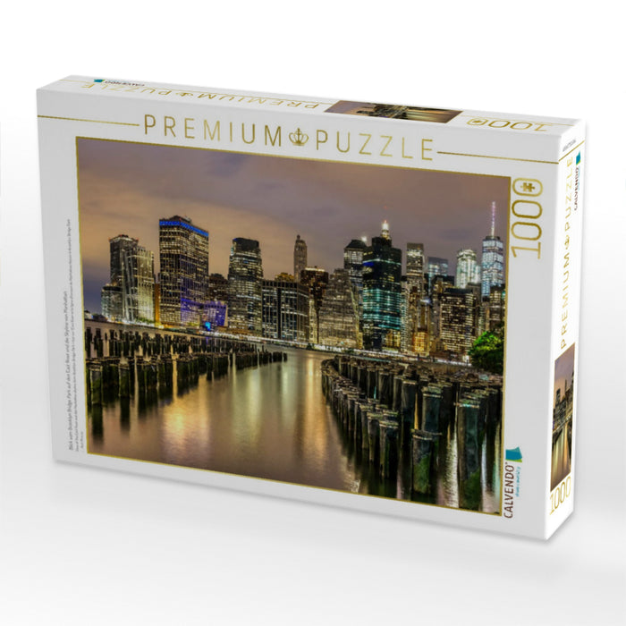 Blick vom Brooklyn Bridge Park auf den East River und die Skyline von Manhattan - CALVENDO Foto-Puzzle'
