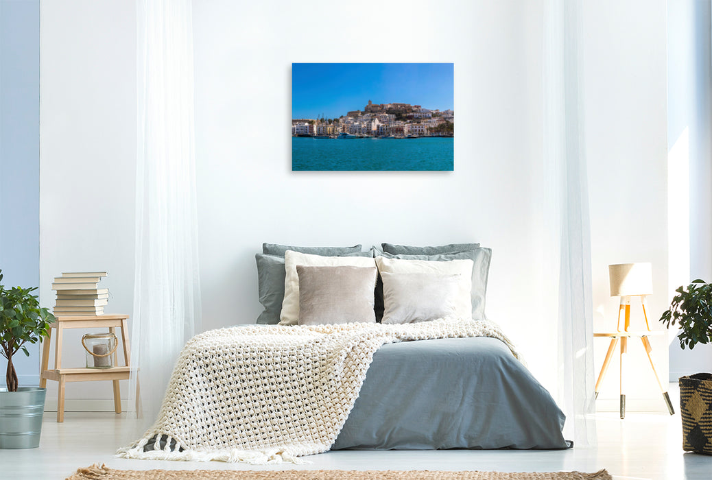 Premium textile canvas Premium textile canvas 120 cm x 80 cm landscape Ibiza town marina 