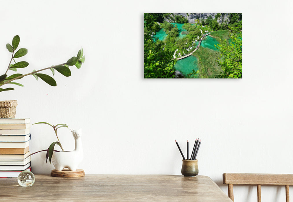 Premium textile canvas Premium textile canvas 120 cm x 80 cm landscape Plitvice Lakes 