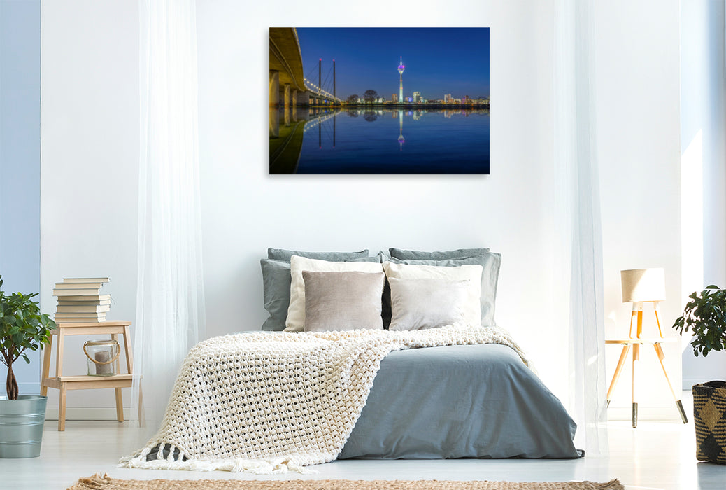 Premium textile canvas Premium textile canvas 120 cm x 80 cm across Rhine Tower Düsseldorf 