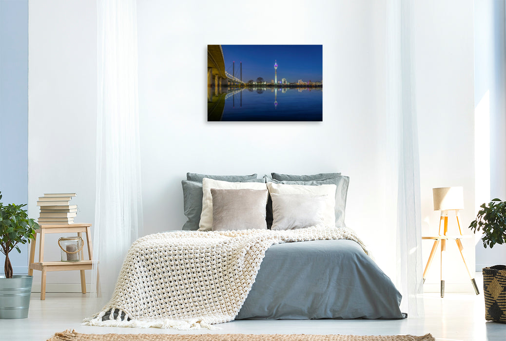 Premium textile canvas Premium textile canvas 120 cm x 80 cm across Rhine Tower Düsseldorf 