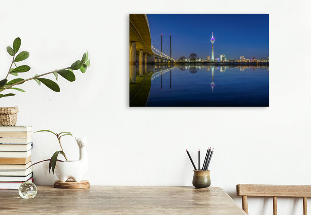 Premium textile canvas Premium textile canvas 120 cm x 80 cm across Rhine Tower Düsseldorf 