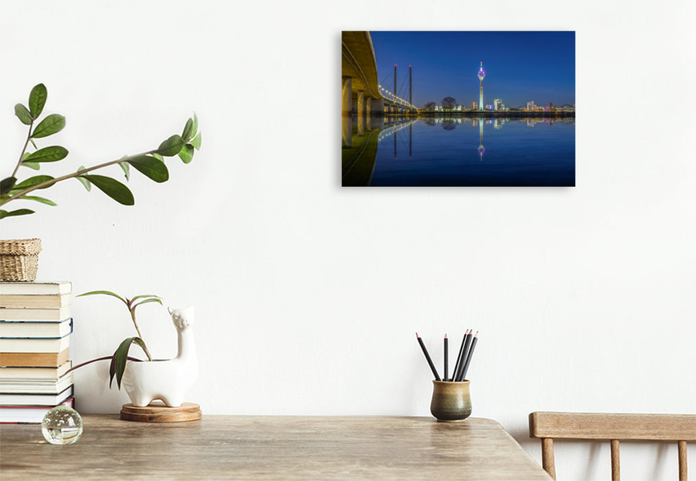 Premium textile canvas Premium textile canvas 120 cm x 80 cm across Rhine Tower Düsseldorf 