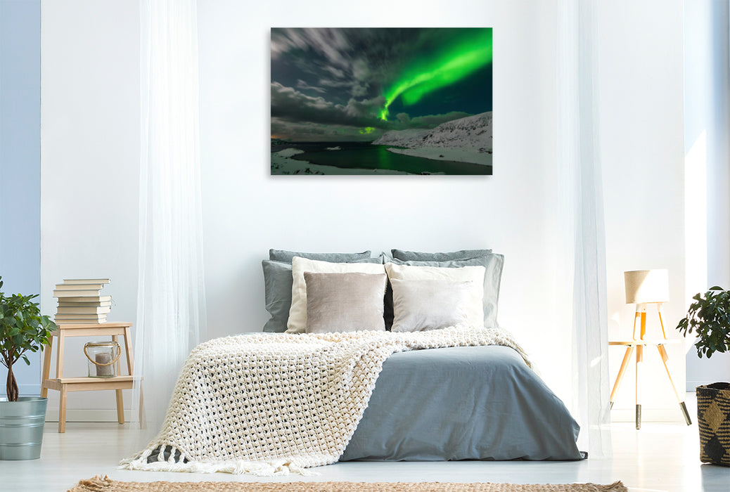 Premium textile canvas Premium textile canvas 120 cm x 80 cm landscape Northern Lights, Norway 