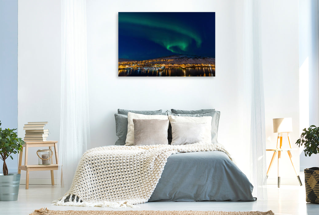 Premium textile canvas Premium textile canvas 120 cm x 80 cm landscape blue hour northern lights, Norway 