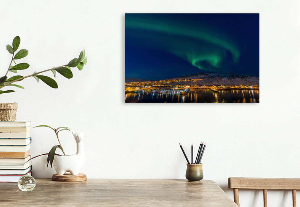 Premium textile canvas Premium textile canvas 120 cm x 80 cm landscape blue hour northern lights, Norway 