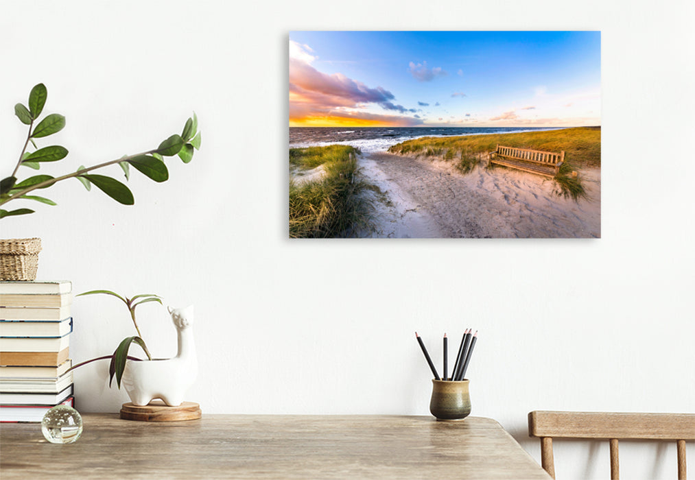 Premium textile canvas Premium textile canvas 120 cm x 80 cm landscape Beach crossing at sunset 