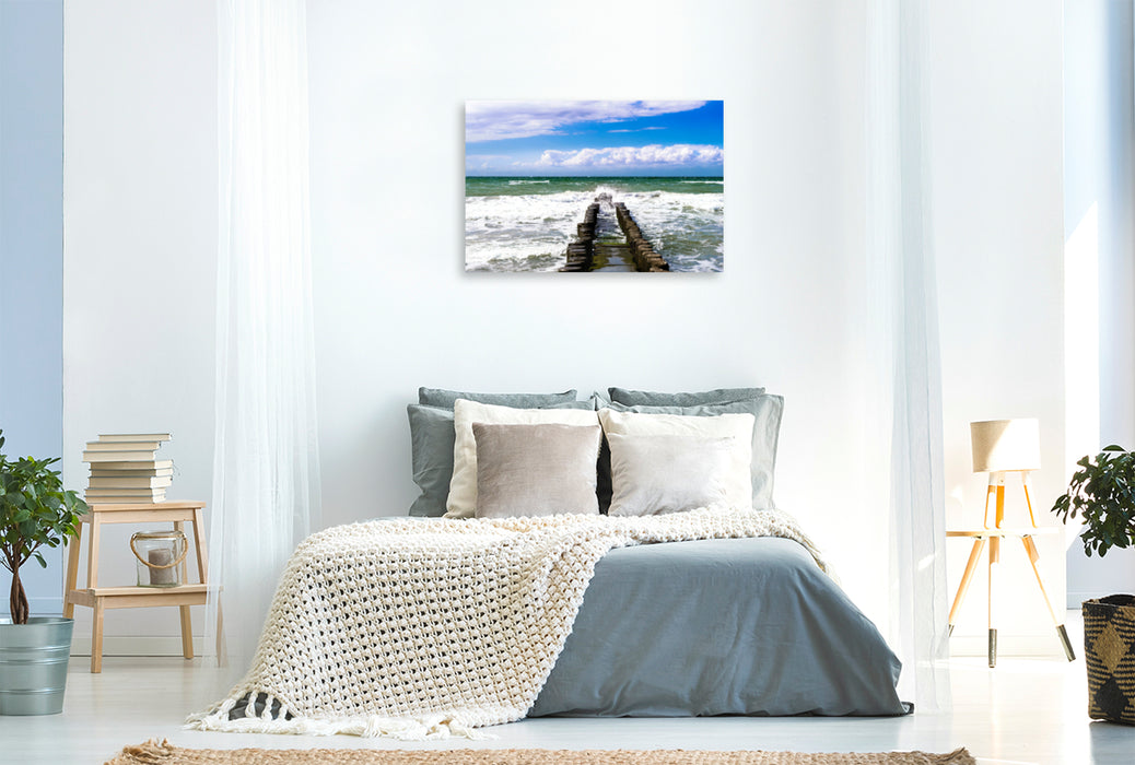 Premium textile canvas Premium textile canvas 120 cm x 80 cm across groynes in the sea 