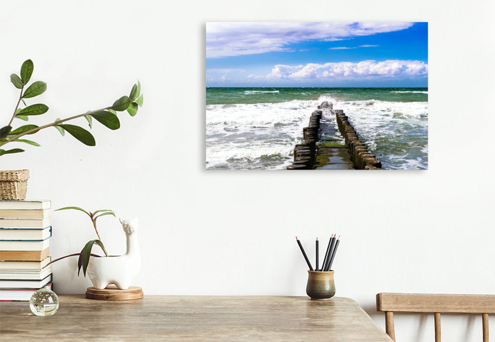 Premium textile canvas Premium textile canvas 120 cm x 80 cm across groynes in the sea 