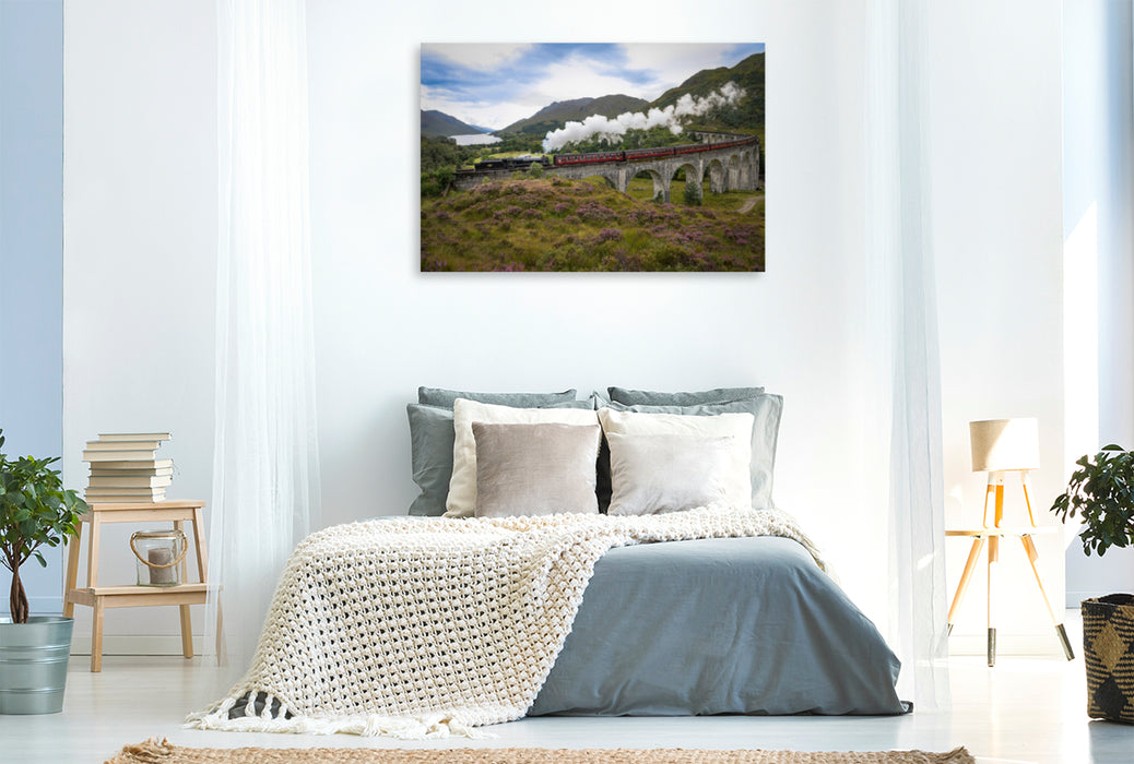 Premium textile canvas Premium textile canvas 120 cm x 80 cm across The Jacobite travels the Glenfinnan Viaduct 