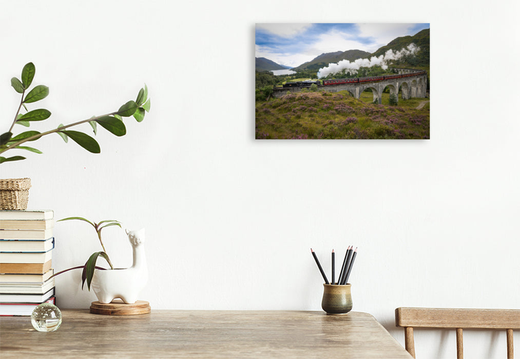 Premium textile canvas Premium textile canvas 120 cm x 80 cm across The Jacobite travels the Glenfinnan Viaduct 