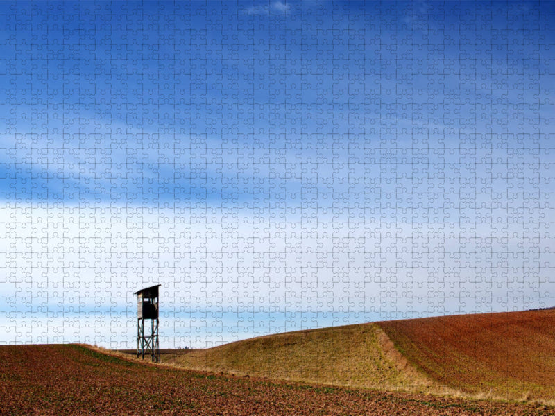 Februarmorgen, Hochsitz am Feldrand - CALVENDO Foto-Puzzle'