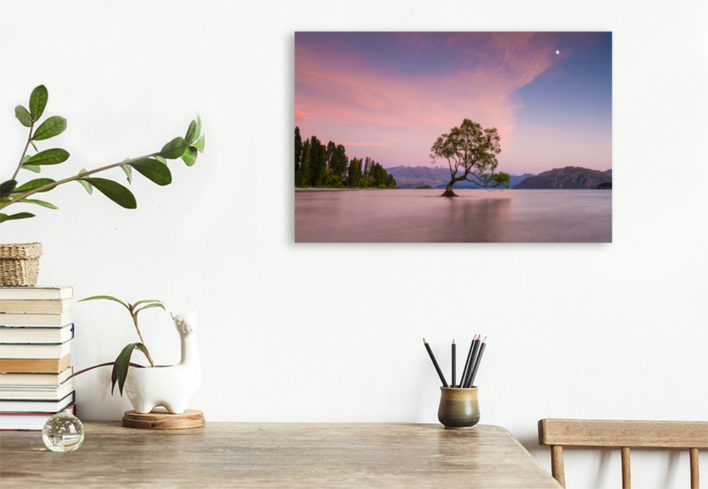 Premium textile canvas Premium textile canvas 120 cm x 80 cm landscape Wanaka Tree 