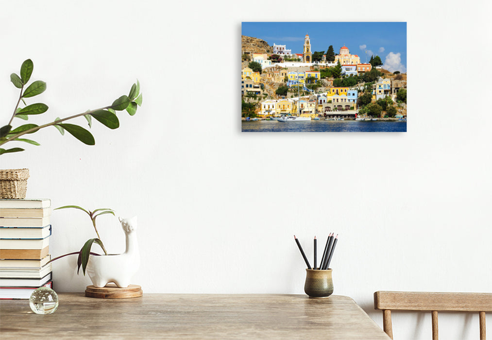 Premium textile canvas Premium textile canvas 120 cm x 80 cm landscape View of the Greek Orthodox Church 