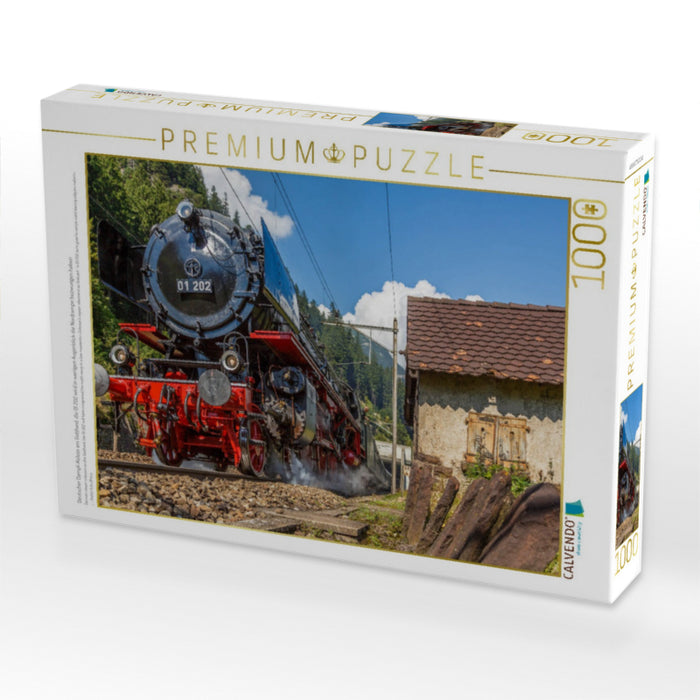 Deutscher Dampf-Koloss am Gotthard: die 01 202 wird in wenigen Augenblick die Nordrampe bezwungen haben - CALVENDO Foto-Puzzle'