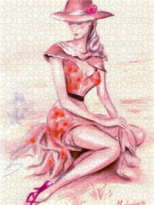 Träumende Lady mit Hut 2000 Teile Puzzle hoch - CALVENDO Foto-Puzzle'