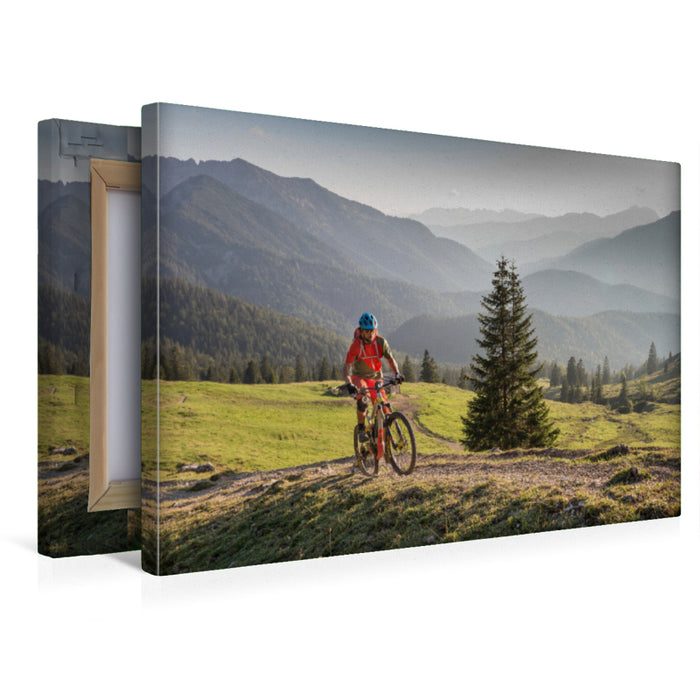 Premium Textil-Leinwand Mit dem E- Bike bergauf