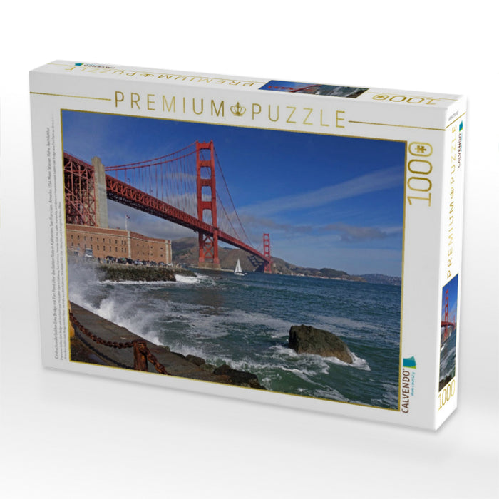 Eindrucksvolle Golden Gate Bridge mit Fort Point über das Golden Gate in Kalifornien, San Francisco. Amerika, USA, Meer, Wasser, Ruhe, Architektur - CALVENDO Foto-Puzzle'