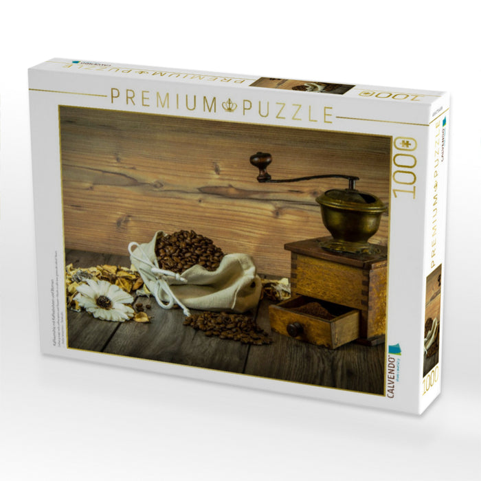 Kaffeemühle mit Kaffeebohnen und Blumen - CALVENDO Foto-Puzzle'