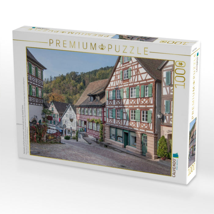 Marktplatz mit Fachwerkensemple. Links befindet sich der Gasthof Sonne - CALVENDO Foto-Puzzle'