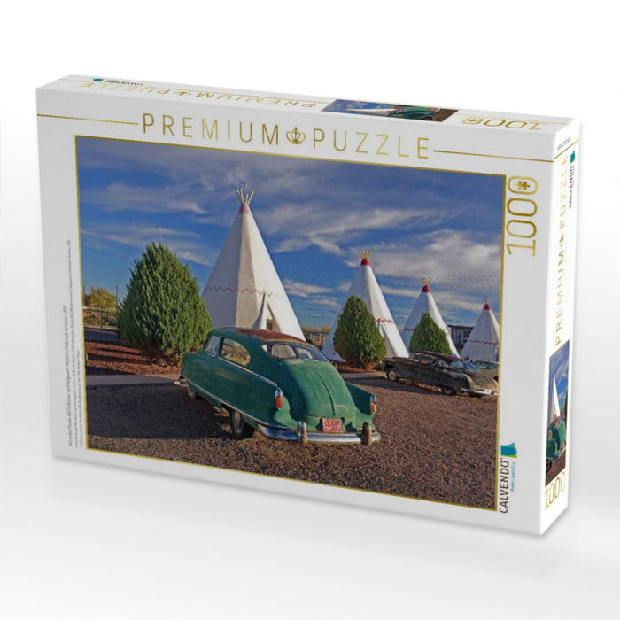 Amerika Route 66 Oldtimer und Wigwam Motiv in Holbrook Arizona, USA - CALVENDO Foto-Puzzle'