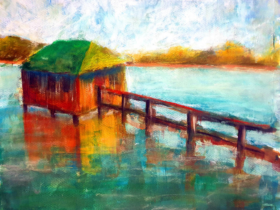 Bootshütte am Kochelsee (Gouache und Pastellkreide) - CALVENDO Foto-Puzzle'