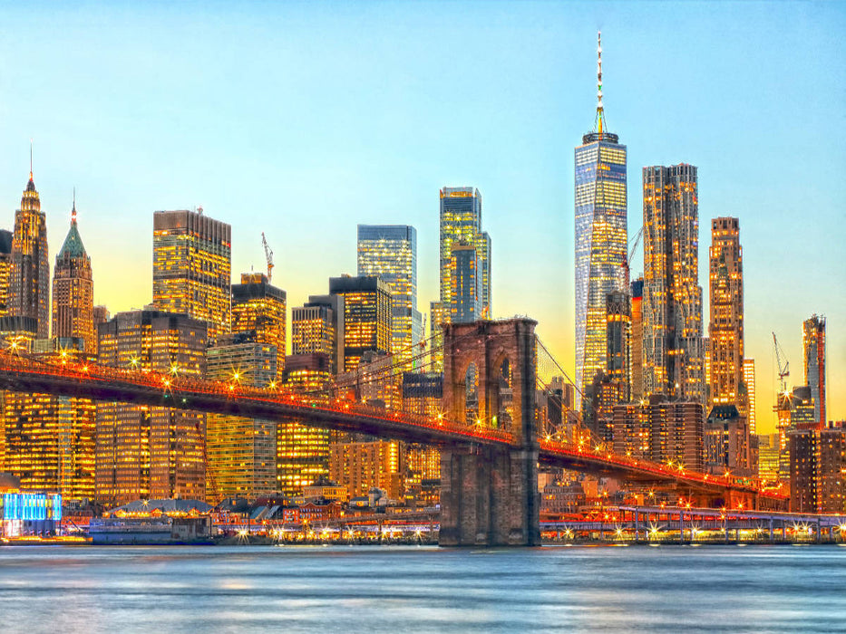 Brooklyn Bridge, East River und Skyline von Downtown Manhattan - CALVENDO Foto-Puzzle'