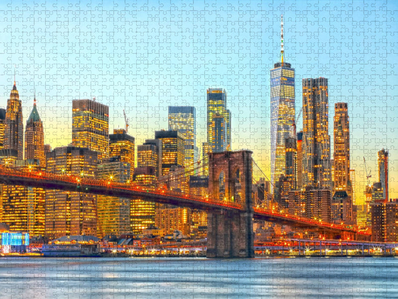 Brooklyn Bridge, East River und Skyline von Downtown Manhattan - CALVENDO Foto-Puzzle'