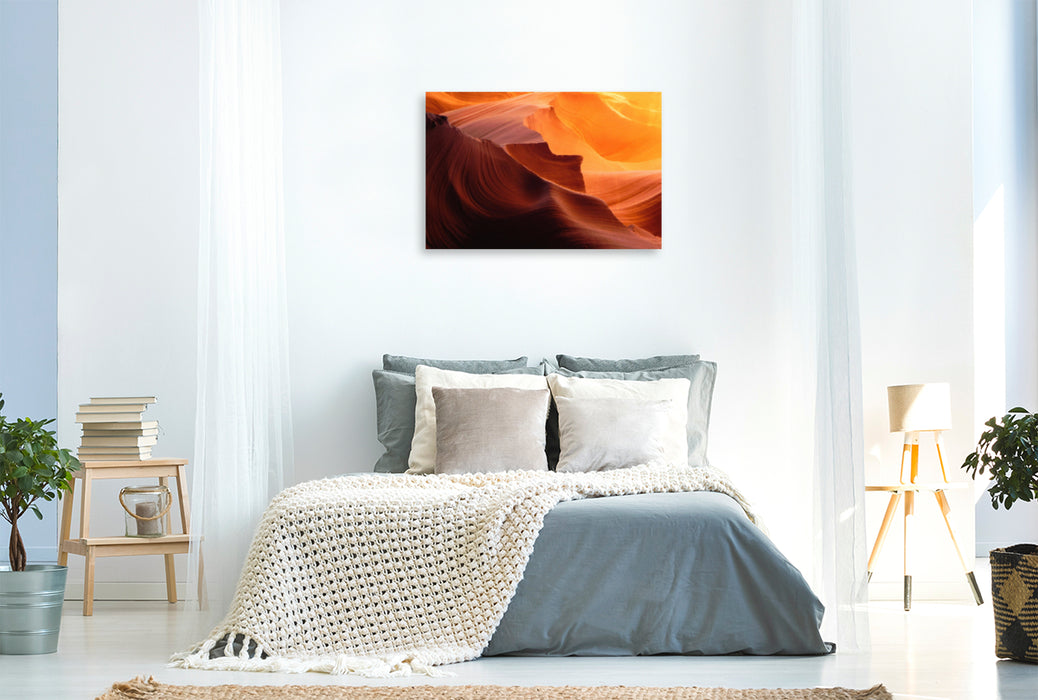 Premium Textil-Leinwand Premium Textil-Leinwand 90 cm x 60 cm quer Spektakuläre Licht- und Schattenspiele auf den farbenprächtigen Felswänden im Antelope Canyon in Arizona, USA