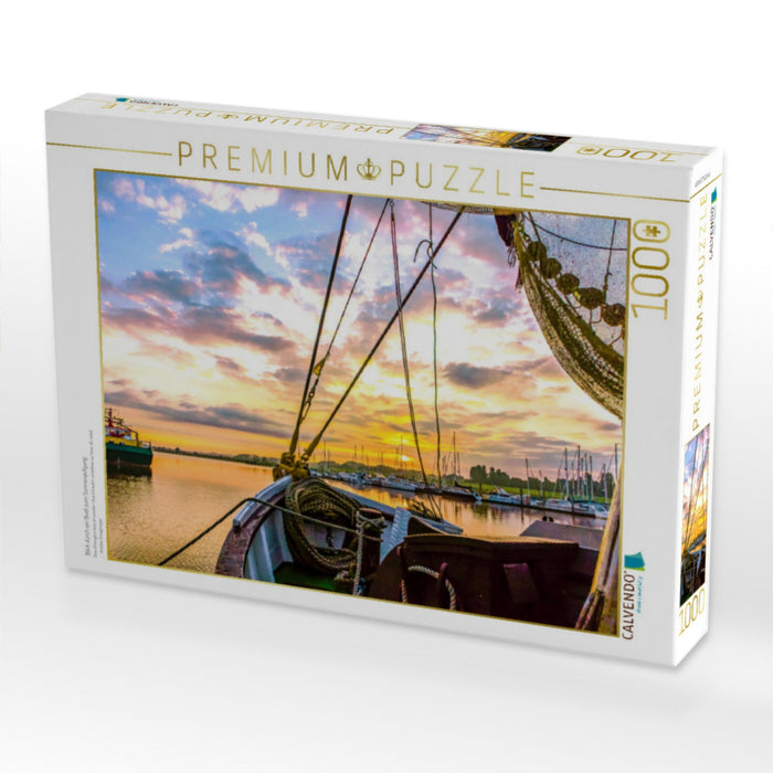 Blick durch ein Boot zum Sonnenaufgang - CALVENDO Foto-Puzzle'