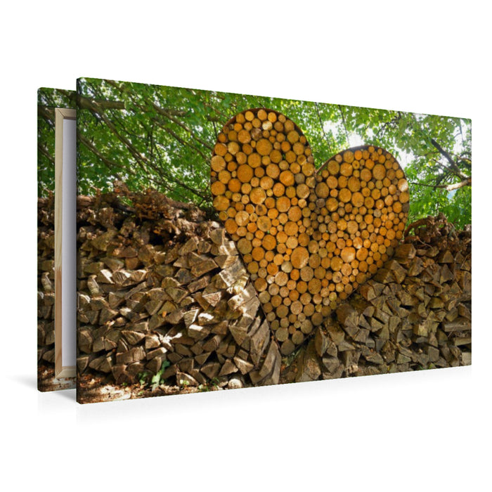 Premium Textil-Leinwand HolzHerz