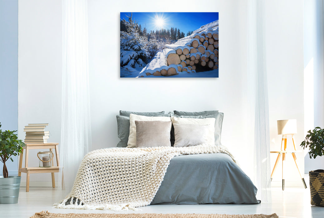 Premium textile canvas Premium textile canvas 120 cm x 80 cm landscape winter forest 